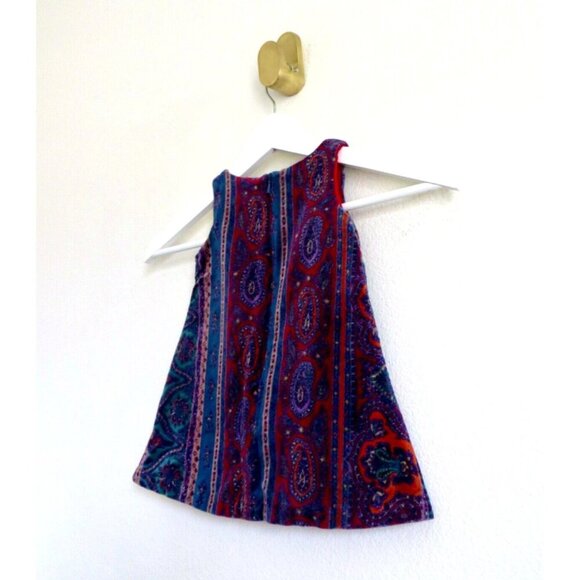 NEW! Ralph Lauren Baby Girls Velvet Paisley Print Dress Red Purple SZ 12 M - Picture 5 of 6